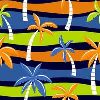 Palm tree bright seamless pattern design. Paradise rapport. Palms on stripped vector