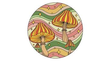 Psychedelic Mushroom Dreamscape A Retro Inspired Visual Journey into a Whimsical Wonderland vector