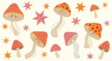 Mushroom and Star-Themed Seamless Pattern Design for Textiles and Backgrounds in Earthy Colors vector