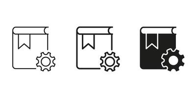 Book With Gear Line and Solid Icon. Knowledge Management, Technical Documentation, And System Configuration Symbol. Educational And Technical Resource. Isolated Illustration vector