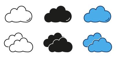 Cloud weather forecast line and solid icon set. Climate and meteorology symbol collection. Isolated illustration vector