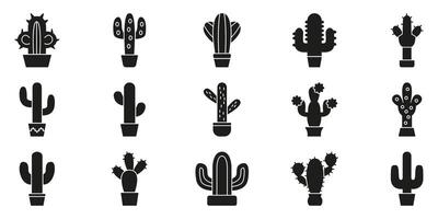 Cactus Plant Silhouette Icon Set. Diverse Cactus In Pots Silhouette Symbol Collection. Botanical And Desert. Isolated Illustration vector