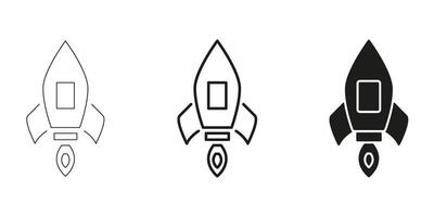 Rocket Launch In Line, Outline, And Glyph Icon Set. Space Exploration And Innovation Symbol Collection. Futuristic Technology And Startup Growth. Isolated Illustration vector