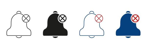 Bell With Crossed-Out Symbol Line And Solid Icon Set. Notification Mute, Silence, And Do Not Disturb Outline And Silhouette Symbol Collection. Alert Management. Isolated Illustration vector