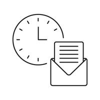 Clock With Envelope Line Icon. Scheduled Email, Time Management, And Communication Planning Outline Symbol. Efficient Workflow And Productivity. Editable Stroke. Isolated Illustration vector