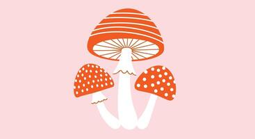 Collection of Whimsical Mushrooms Displaying their Bright Orange and White Caps on Pink Background vector