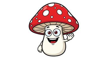 Happy Cartoon Mushroom Character Waving Hello to You with a Smile Face Design vector