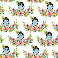 charming krishna janmashtami seamless background featuring lord krishna with his flute and decorative flower elements ideal for festive and religious themes vector