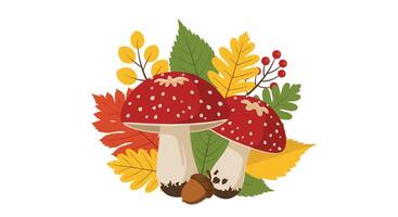 Autumnal Mushroom Delight A Colorful Array of Fall Leaves and Woodland Treasures vector