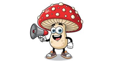 Animated Mushroom Character with Megaphone Announcing Important News and Making Special Announcements for All vector