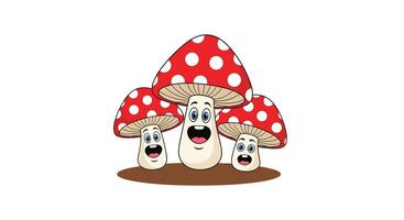 Whimsical Mushroom Family with Cartoon Faces in a Charming Forest Illustration Style vector