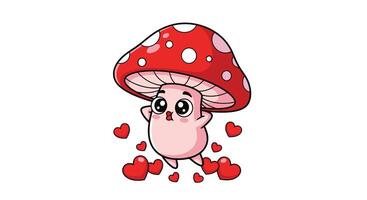 Cute Animated Mushroom with Hearts Dancing Around Expressing Love and Affection on Valentines vector