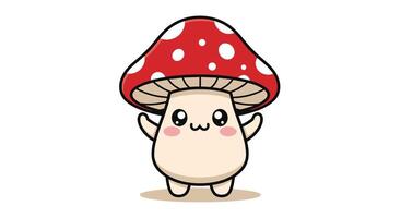 A Cute Red And White Mushroom Illustration With A Happy Face And Holding Arms vector