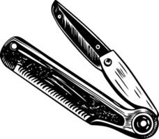 A vintage style illustration showing folding knife vector