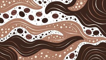 Abstract coffee beige brown background with beautiful wavy squiggles and spots. vector