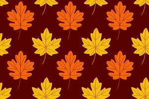 Bold seamless pattern with orange and yellow maple leaves on dark brown background. Great for autumn-themed prints, textiles, and seasonal decoration vector