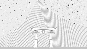 Minimalist Torii Gate with Line Art Mountain and Abstract Texture for Japanese Background Design vector