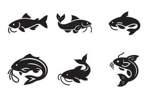 Set of catfish silhouette on white background. Catfish icons vector