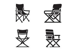 Set of folding camping chair silhouette on white background. vector