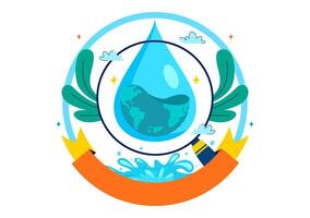 Flat Style Environmental Illustration Featuring World Water Monitoring Day with Earth and Drops vector