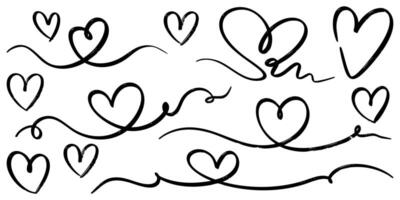 Set of Heart line art , Doodle sketch style of hearts icon illustration for concept design vector