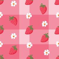 strawberry and white flower seamless pattern with pink background vector