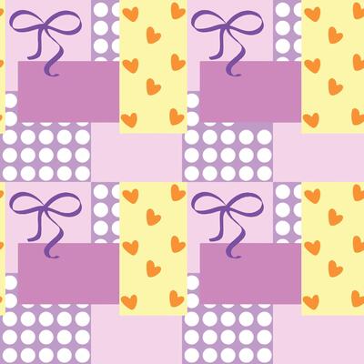 seamless colorful pattern with polka dots and ribbon with yellow purple pink background