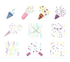 A vibrant set of colorful confetti decorations, perfect for birthday parties, festive celebrations, invitations, and joyful event designs. vector