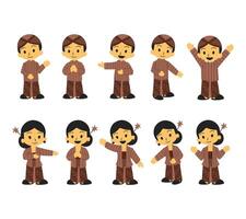 An illustration set of characters wearing Javanese traditional outfits in various poses, perfect for cultural themes, educational content, and Indonesian heritage projects. vector