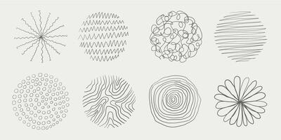 Hand drawn doodles of circular bubble shapes. Abstract modern sketch circles and black pen graffiti elements. Contemporary line art isolated on white background. Trendy round design set. vector