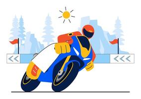 Illustration of a Speed Biker Competing in a Race with Full Safety Gear in a Flat Style vector