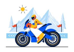Flat Style Illustration of a Motorsport Biker Racing in a Speed Competition with Gear vector