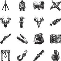 Set of Hunting Tools Vintage Style Illustrations vector