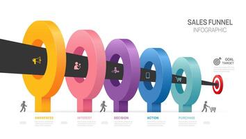 Funnel Sales Infographic diagram template for business. Modern Timeline 5 steps Tunnel, presentation. vector