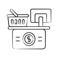 A well crafted hand drawn style icon of checkout counter vector