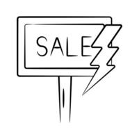 Easy to edit hand drawn icon showing sale board with flash bolt vector