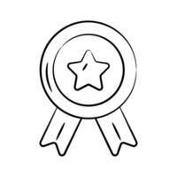 Quality badge with a star on it, hand drawn icon vector