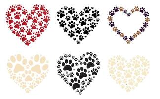 Cute Heart Design with Paw Prints Collection Set For Your Valentine's Day Project vector