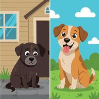 A Dog Before and After Adoption Showing Sadness and Happiness for Dog Related Designs vector