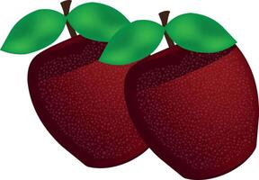 Two red apples with leaves on them vector