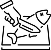 A linear style icon depicting fish cutting vector