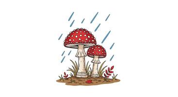 A drawing of two mushrooms in the rain vector