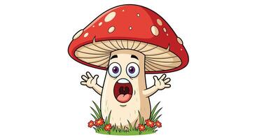 A cartoon mushroom character with open mouth and eyes vector