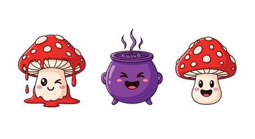 Cartoon mushroom set with different expressions vector
