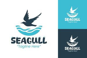 Stylish Seagull Logo with Blue Waves and Dynamic Bird Symbol vector