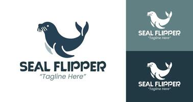 Seal Flipper Logo with Simple Design and Ocean Waves in Blue and White vector