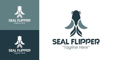 Elegant Seal Flipper Logo with Ocean Waves in Blue and White for Branding vector