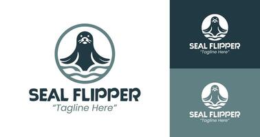 Minimalist Seal Flipper Logo with Waves and Teal Blue Color Scheme vector