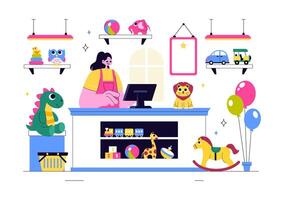 Kids Toy Store Art with a Collection of Fun Toys for Playtime in a Flat Background vector
