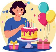 A flat style illustration showing a person doing cake decoration vector